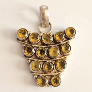 Yellow gems pendant boho bohemian tribal silver tone
